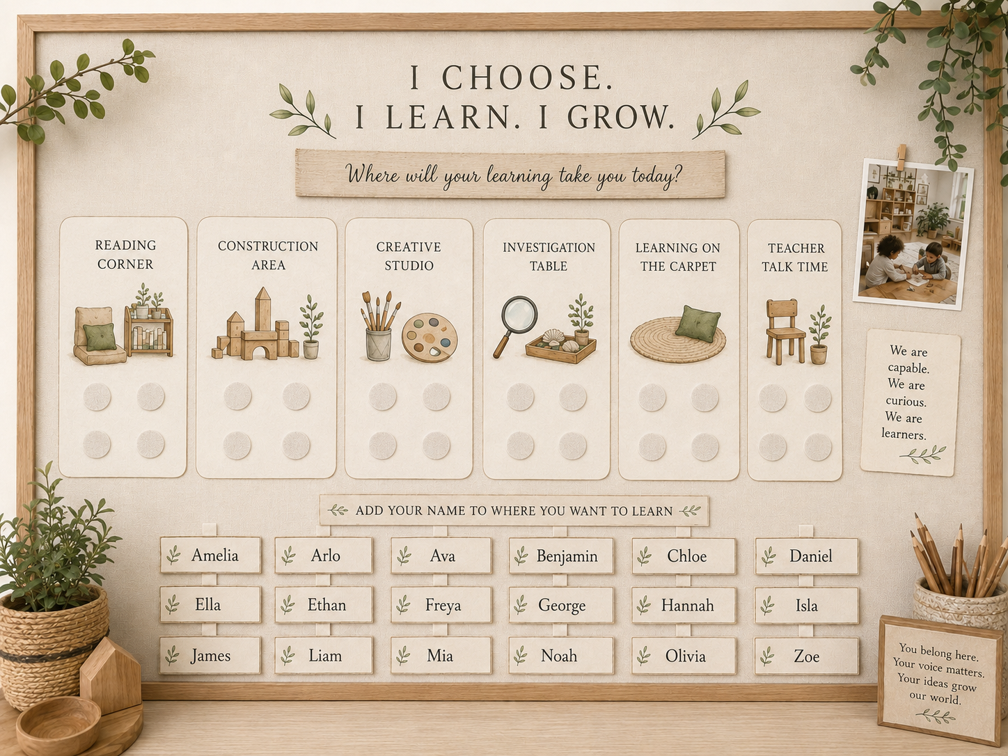 A classroom agreements display co-constructed with students